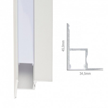 Perfíl Aluminio para Tira LED Instalación Techos Difusor Opal x 1M