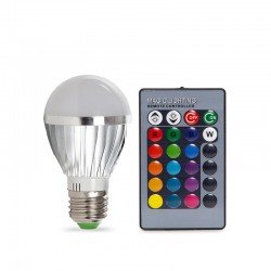 Bombilla de LEDs RGB 3W E27 Esférica Mando a Distancia